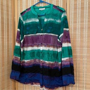 Calvin Klein Tie Dye Color Block Shirt Size OX 12W Bright Colorful boho